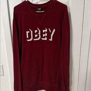 Obey Men's Burgundy Crewneck Sweater